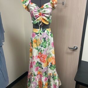 Vibrant Floral Maxi Skirt With Matching Top